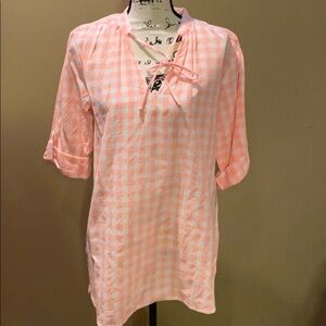 Fresh Produce Coral Gingham Tunic XS/S NWT